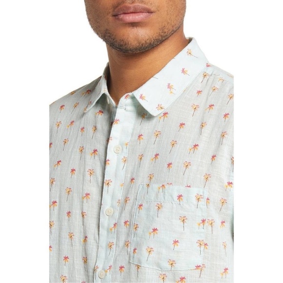 Marine Layer Men's Aqua Palm Print Short Sleeve Button-Up Shirt Size L - Picture 3 of 10